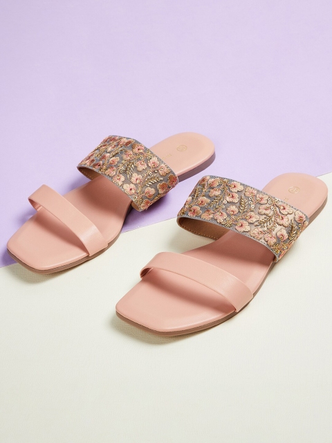 

Melange by Lifestyle Women Pink & Grey Embellished Ethnic Open Toe Flats