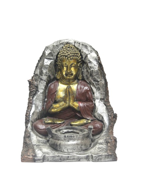 

eCraftIndia Silver & Gold-Toned Handcrafted Buddha Showpiece with Tea Light Holder