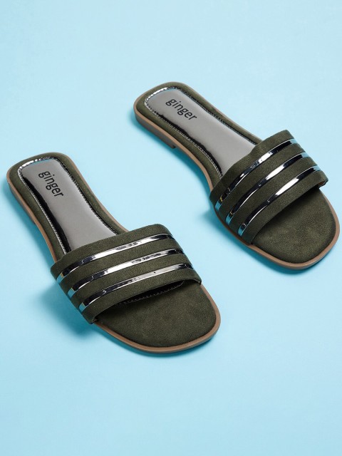 

Ginger by Lifestyle Women Green Striped Open Toe Flats