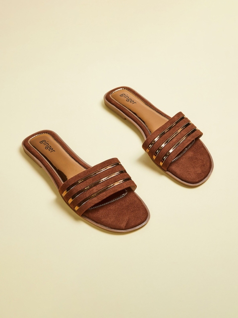 

Ginger by Lifestyle Women Brown Striped Open Toe Flats