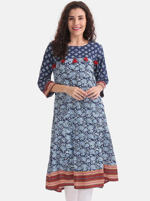 

Anahi Women Blue & Red Ethnic Motifs Printed Pure Cotton Kurta