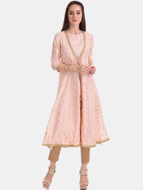 

Anahi Women Pink & Gold-Toned Ethnic Motifs Foil Printed Kurta