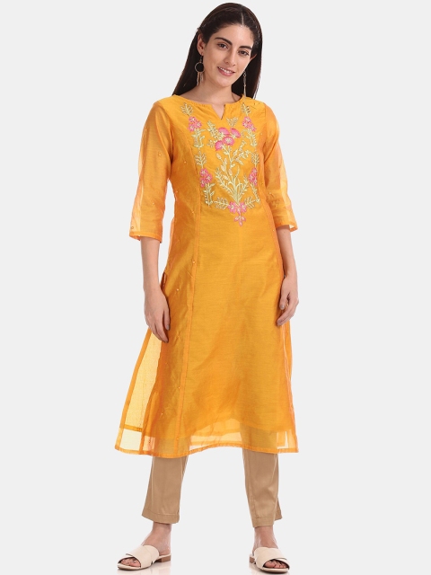 

Anahi Women Yellow & Pink Embroidered Kurta