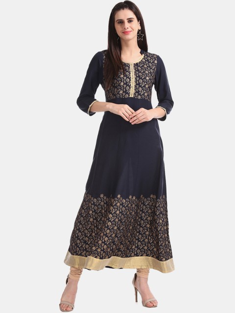 

Anahi Women Blue Ethnic Motifs Printed Mirror Work Kurta