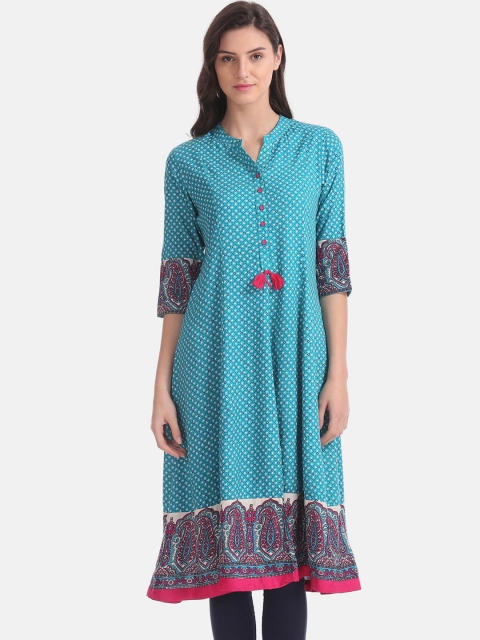 

Anahi Women Green Quirky Dyed Cold-Shoulder Sleeves Mirror Work Kurta