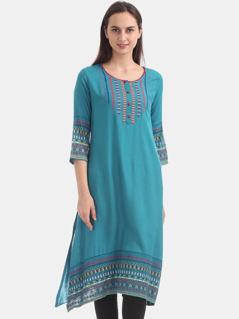 

Anahi Women Green Geometric Embroidered Mirror Work Kurta