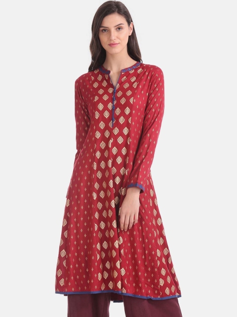 

Anahi Women Maroon & Gold-Toned Ethnic Motifs Printed Indie Prints Anarkali Kurta