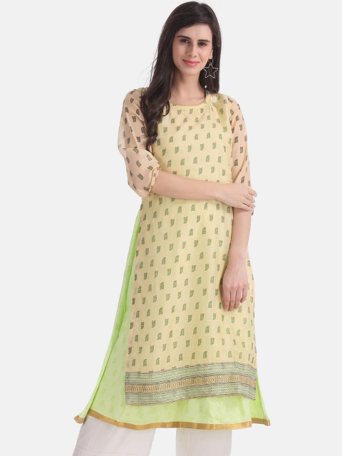 

Anahi Women Yellow & Green Ethnic Motifs Printed Layered Kurta