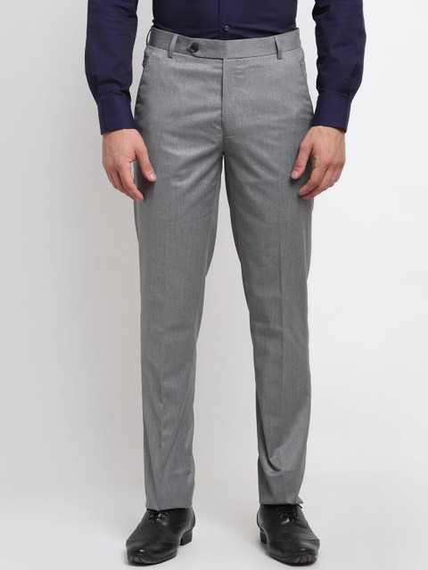 

La Mode Men Grey Slim Fit Solid Formal Trousers