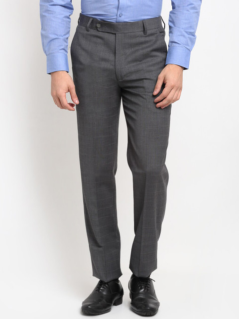 

La Mode Men Grey Checked Slim Fit Formal Trousers
