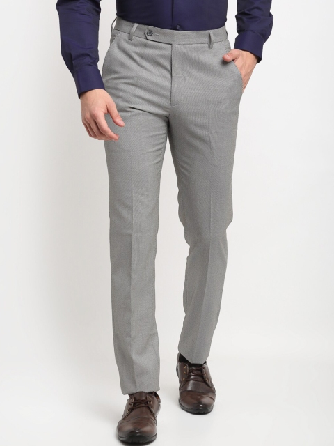 

La Mode Men Grey Textured Slim Fit Formal Trousers