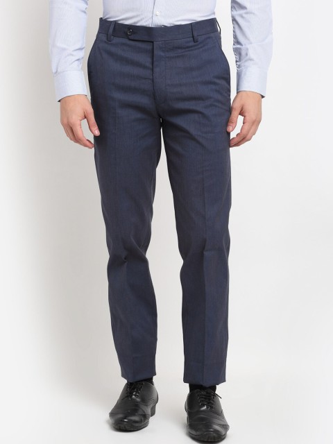 

La Mode Men Blue Textured Slim Fit Formal Trousers