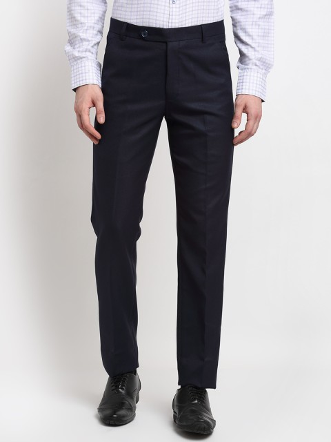 

La Mode Men Navy Blue Slim Fit Solid Formal Trousers