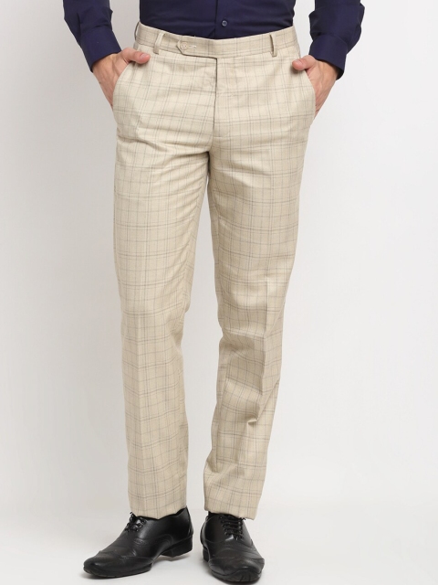 

La Mode Men Beige Checked Slim Fit Formal Trousers
