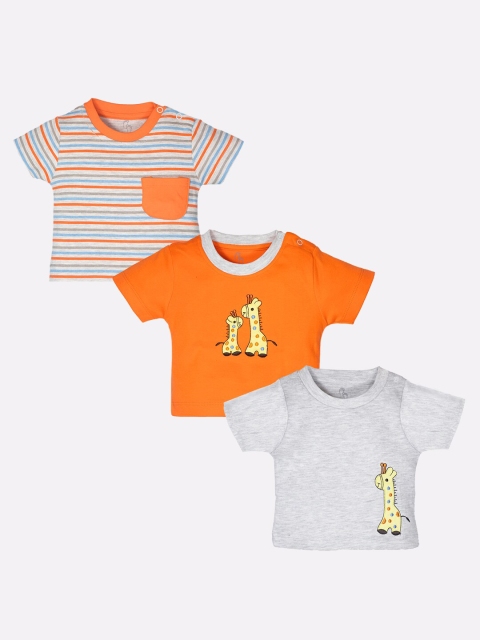 

BABY GO Boys Set Of 3 White & Orange Striped T-shirt