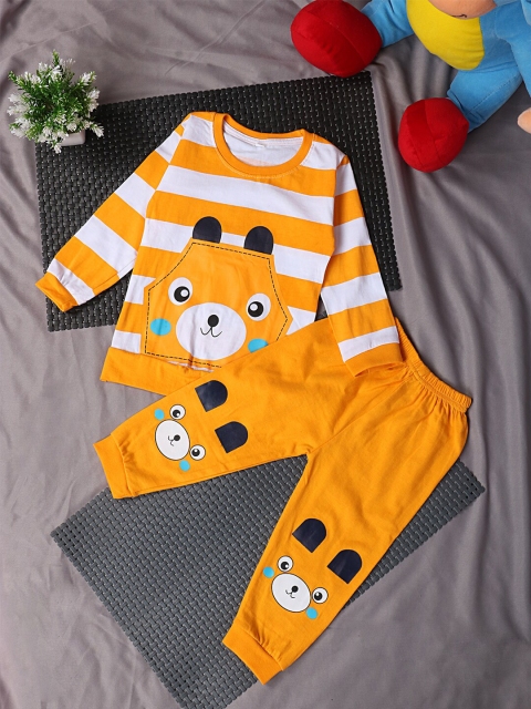 

Fashitale Unisex Kids Yellow & White Printed T-shirt with Pyjamas