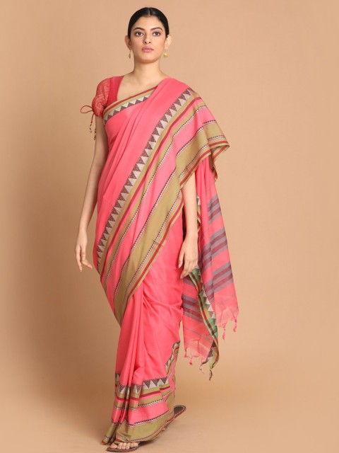 

Indethnic Pink Solid Pure Cotton Saree