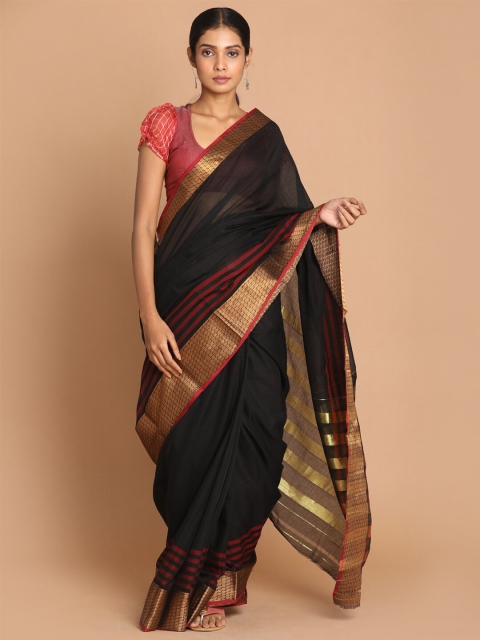 

Indethnic Black & Red Pure Cotton Saree