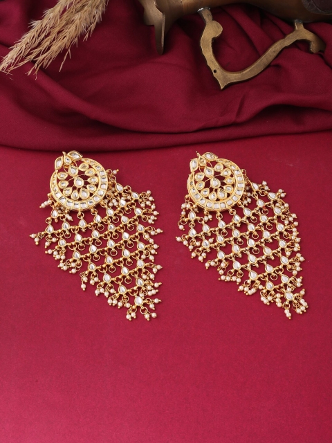 

VIRAASI Gold-Toned & White Diamond Shaped Drop Earrings