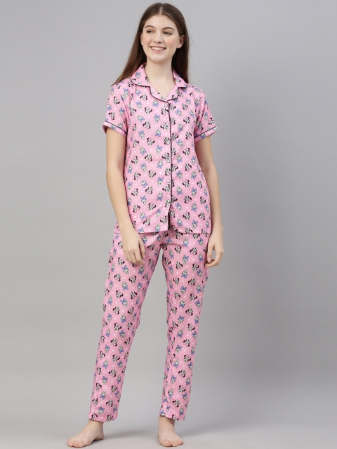 

Bushirt Women Pink & Black Minnie Mouse Printed Night suit