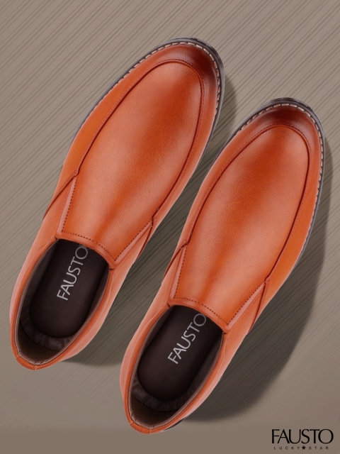 

FAUSTO Men Tan Brown Solid Formal Slip-Ons