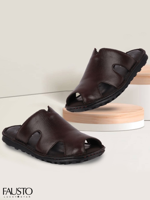 

FAUSTO Men Brown Leather Comfort Sandals