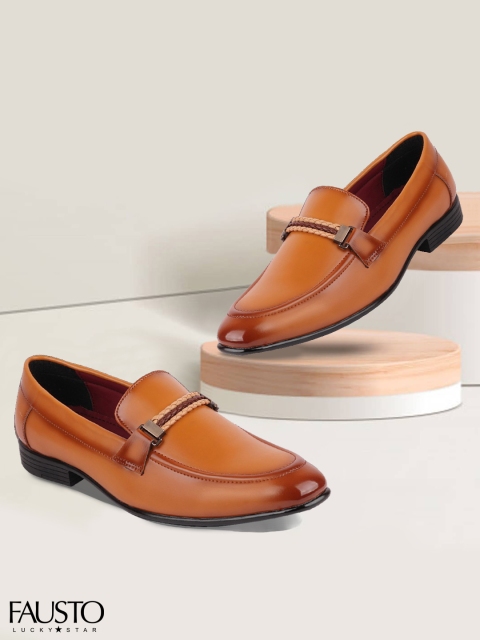 

FAUSTO Men Tan Synthetic Slip-On Formal Loafers