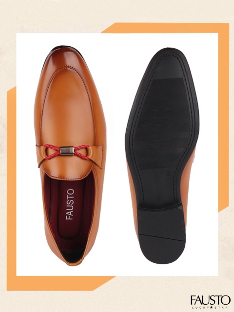 

FAUSTO Men Tan Formal Synthetic Slip-On Loafers