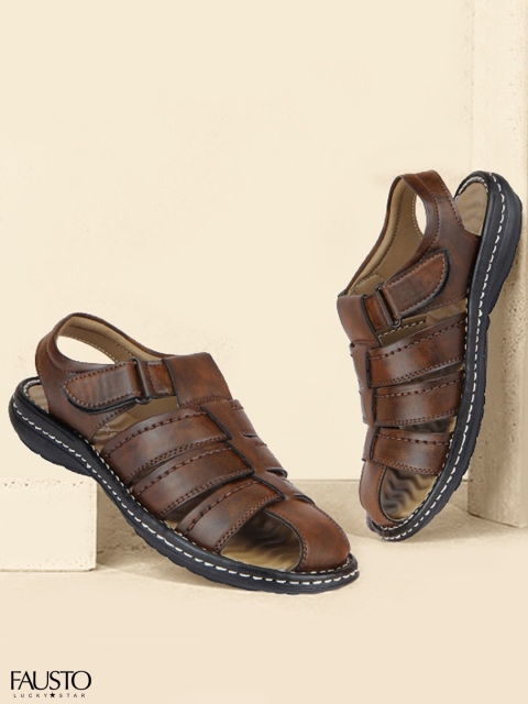 

FAUSTO Men Brown PU Gladiators Sandals