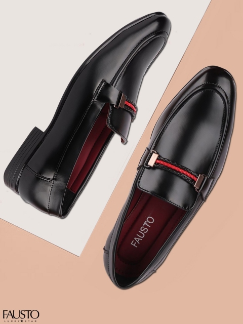 

FAUSTO Men Black Solid Formal Slip-On Loafers