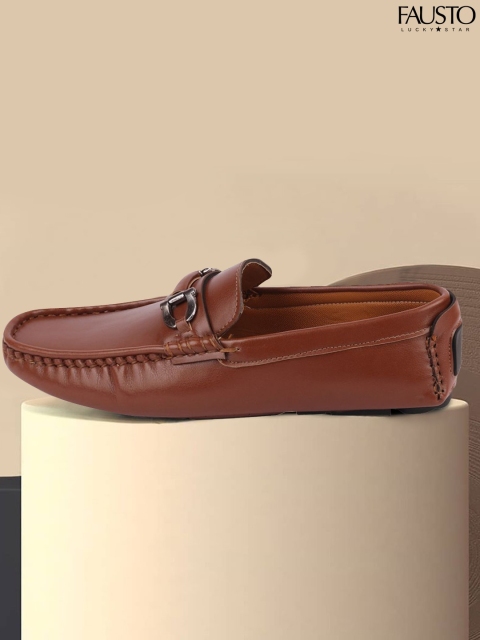 

FAUSTO Men Tan PU Slip-On Loafers