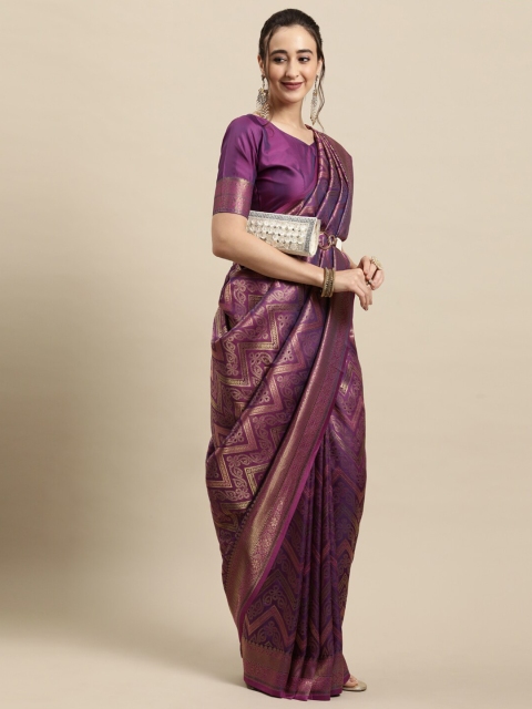

Saree mall Purple & Gold-Toned Silk Blend Banarasi Sarees