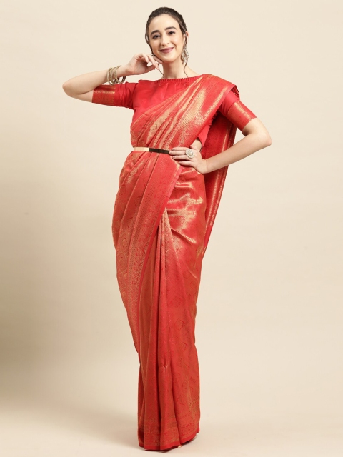 

Saree mall Red & Gold-Toned Woven Design Banarasi Saree