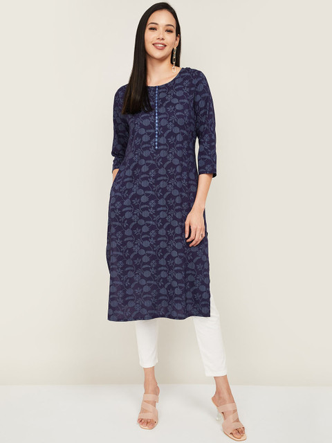 

Melange by Lifestyle Women Navy Blue Printed Kurta
