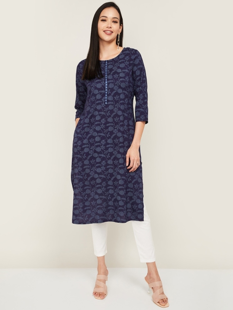 

Melange by Lifestyle Women Navy Blue Printed Kurta