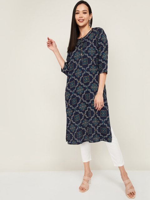

Melange by Lifestyle Women Navy Blue & White Bandhani Printed Kurta