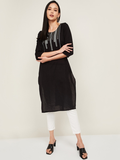 

Melange by Lifestyle Women Black Embroidered Thread Work Kurta