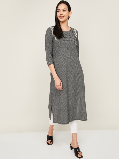 

Melange by Lifestyle Women Black & White Checked Straight Kurta