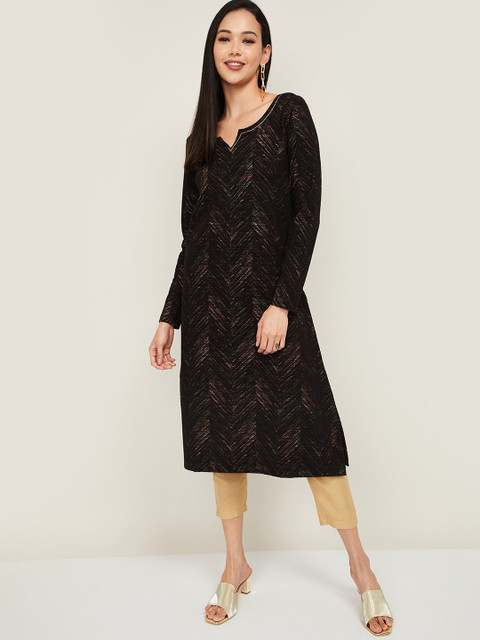 

Melange by Lifestyle Women Black & Beige Printed Kurta