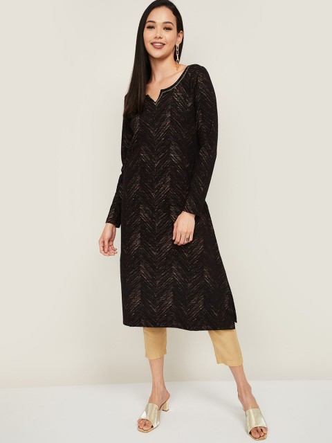 

Melange by Lifestyle Women Black & Orange Geometric Printed Kurta