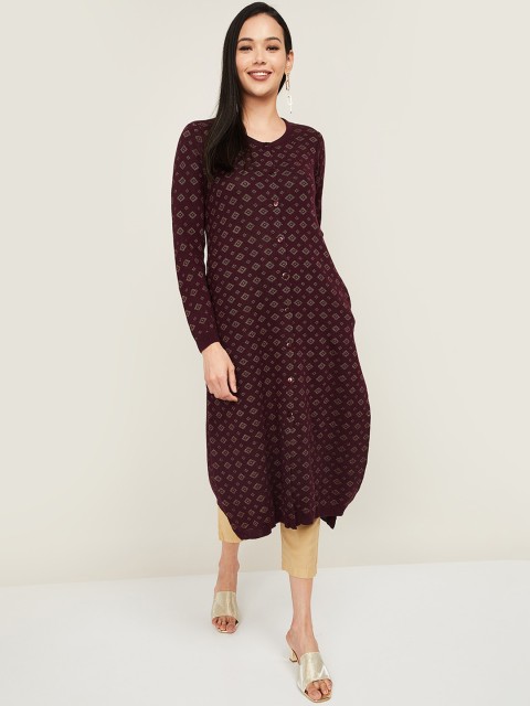 

Melange by Lifestyle Women Purple & Beige Geometric Pathani Acrylic Kurta