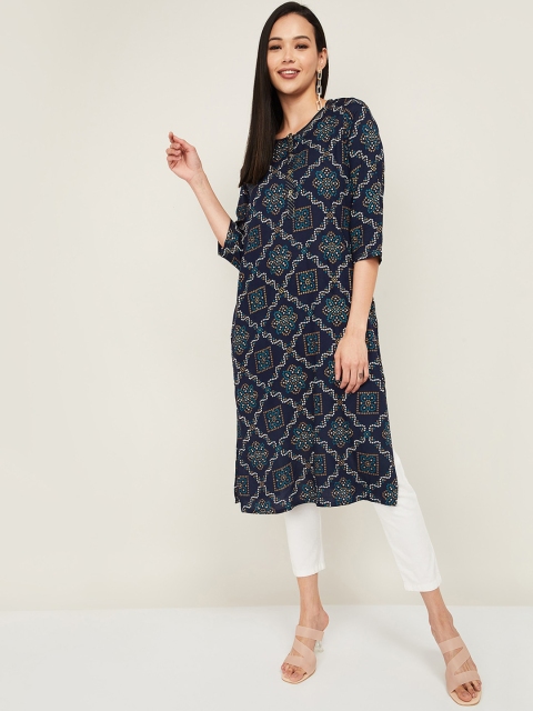 

Melange by Lifestyle Women Navy Blue & White Bandhani Printed Kurta