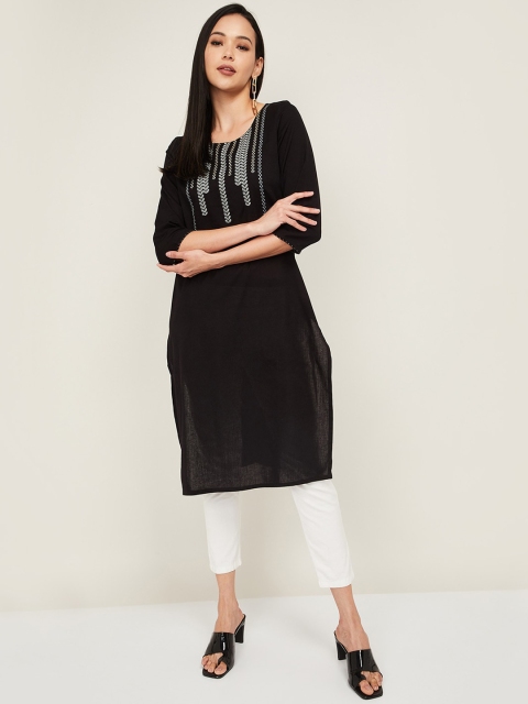 

Melange by Lifestyle Women Black Yoke Design Cotton Kurta