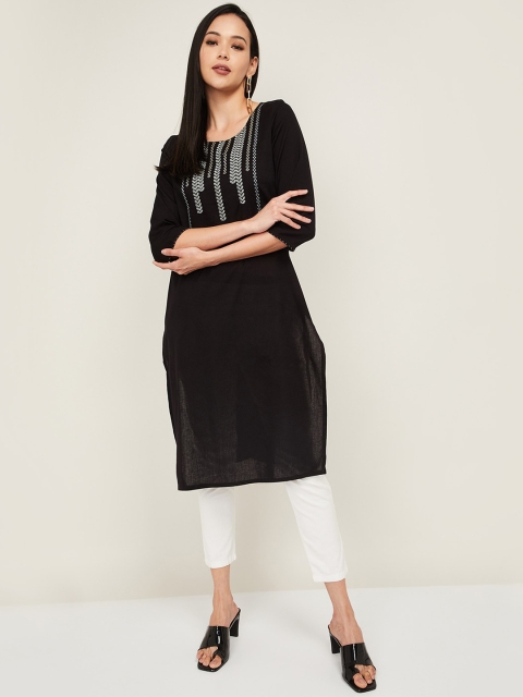 

Melange by Lifestyle Women Black & Grey Embroidered Thread Work Kurta