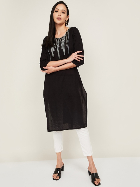 

Melange by Lifestyle Women Black Embroidered Thread Work Kurta