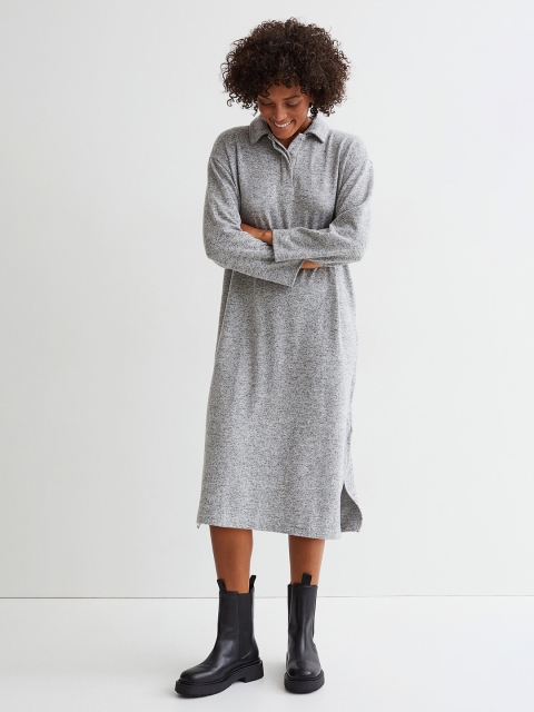 

H&M Women Grey Melange Collared Dress