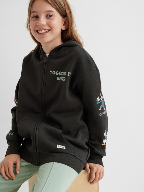 

H&M Girls Grey Mickey & Daisy Printed Oversized Zip-Through Hoodie