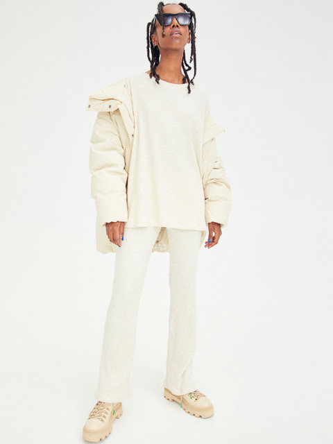 

H&M Women Beige Ribbed Trousers