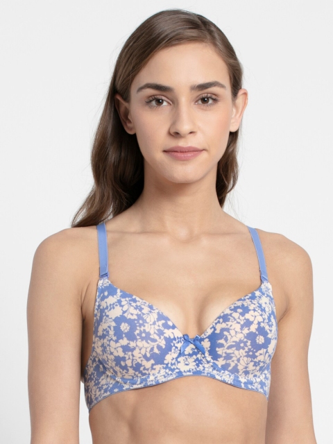 

Jockey Blue & Cream-Coloured Floral T-shirt Bra - Underwired Lightly Padded