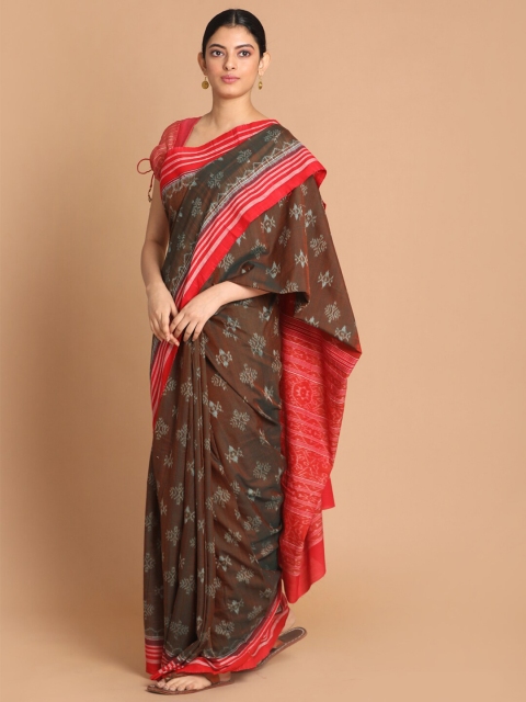 

Indethnic Brown & Red Ethnic Motifs Pure Cotton Sambalpuri Saree